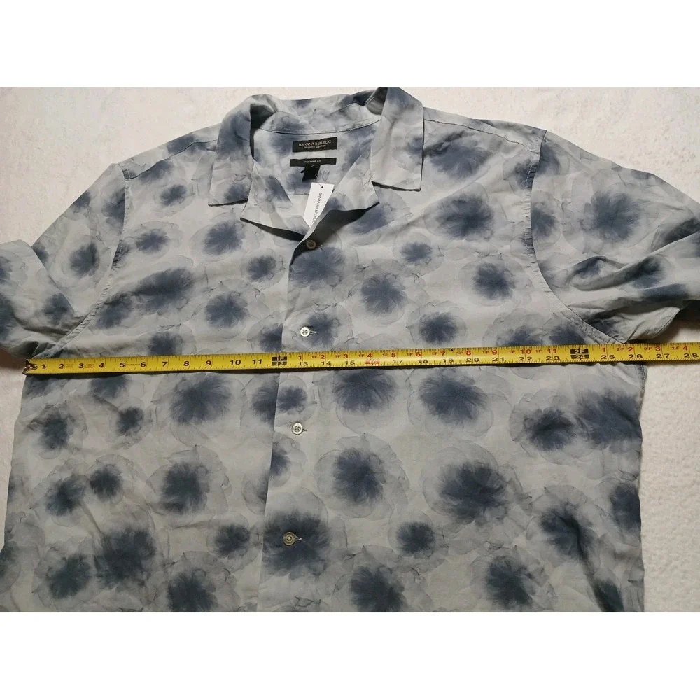 Banana Republic Men XL Organic Cotton Resort Shirt Camp Tie Dye Blue Gray 834894